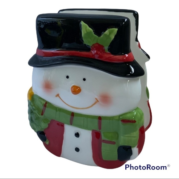 Snowman Ceramic Hand Painted Soap Lotion Dispenser Napkin Letter Holder Set - Picture 5 of 13